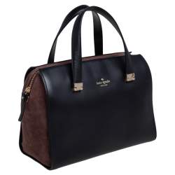 Pre Owned Kate Spade Black/Brown Leather and Suede Zip Satchel