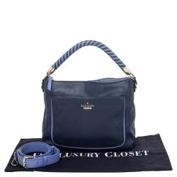 Pre Owned Kate Spade Navy Blue Leather Small Wood Drive Harris Shoulder Bag