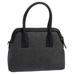 Pre Owned Kate Spade Grey/Black Leather and Wool Satchel