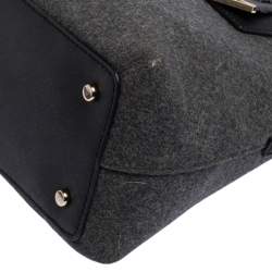 Pre Owned Kate Spade Grey/Black Leather and Wool Satchel