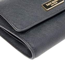 Pre Owned Kate Spade Black Leather Joy Laurel Way Trifold Wallet