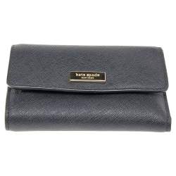 Pre Owned Kate Spade Black Leather Joy Laurel Way Trifold Wallet