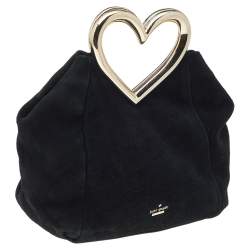 Pre Owned Kate Spade Black Suede Secret Admirer Heart Handle Bag
