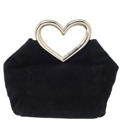 Pre Owned Kate Spade Black Suede Secret Admirer Heart Handle Bag