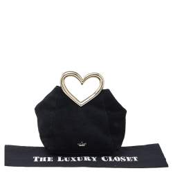 Pre Owned Kate Spade Black Suede Secret Admirer Heart Handle Bag