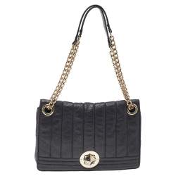 Pre Owned حقيبة كتف كيت سبيد جلد أسود بسلسلة وقفل دوار