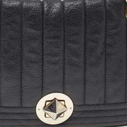 Pre Owned حقيبة كتف كيت سبيد جلد أسود بسلسلة وقفل دوار