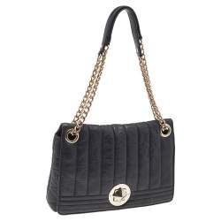 Pre Owned حقيبة كتف كيت سبيد جلد أسود بسلسلة وقفل دوار