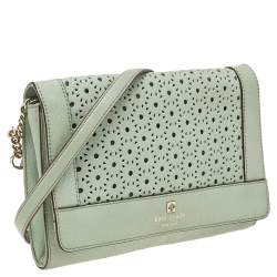Kate Spade Mint Green Leather Perforated Flap Shoulder Bag