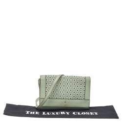 Kate Spade Mint Green Leather Perforated Flap Shoulder Bag