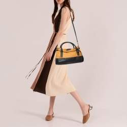 Pre Owned Kate Spade Black/Brown Woven Raffia and Leather Leslie Foldover Satchel 