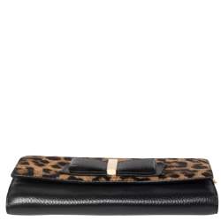 Pre Owned Kate Spade Black/Brown Leopard Print Calfhair and Leather Parchment Milou Chain Clutch