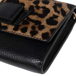 Pre Owned Kate Spade Black/Brown Leopard Print Calfhair and Leather Parchment Milou Chain Clutch