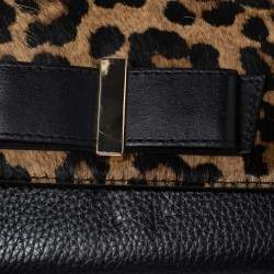 Pre Owned Kate Spade Black/Brown Leopard Print Calfhair and Leather Parchment Milou Chain Clutch