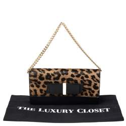 Pre Owned Kate Spade Black/Brown Leopard Print Calfhair and Leather Parchment Milou Chain Clutch