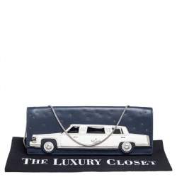 Pre Owned Kate Spade Navy Blue Leather Limousine Patch Chain Clutch