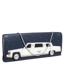 Pre Owned Kate Spade Navy Blue Leather Limousine Patch Chain Clutch