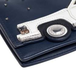 Pre Owned Kate Spade Navy Blue Leather Limousine Patch Chain Clutch