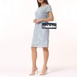 Pre Owned Kate Spade Navy Blue Leather Limousine Patch Chain Clutch