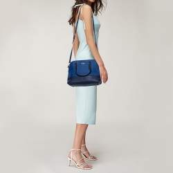 Pre Owned حقيبة ساتشل كيت سبيد مايز سيدار ستريت جلد أزرق/أسود