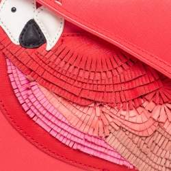Pre Owned Kate Spade Coral Leather New York Flights of Fancy Parrot Shoulder Bag
