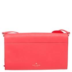Pre Owned Kate Spade Coral Leather New York Flights of Fancy Parrot Shoulder Bag