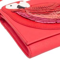 Pre Owned Kate Spade Coral Leather New York Flights of Fancy Parrot Shoulder Bag