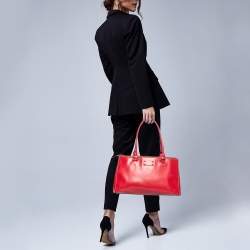 Pre Owned حقيبة يد توتس كيت سبيد جلد أحمر بسحاب مزدوج 