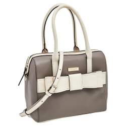 Pre Owned Kate Spade Grey/Off White Leather Alice Court Kaiya Satchel