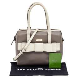 Pre Owned Kate Spade Grey/Off White Leather Alice Court Kaiya Satchel