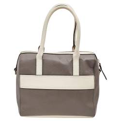 Pre Owned Kate Spade Grey/Off White Leather Alice Court Kaiya Satchel