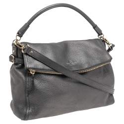 Pre Owned Kate Spade Metallic Grey Leather Flap Shoulder Bag