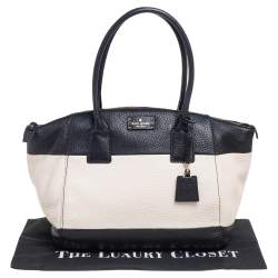 Pre Owned Kate Spade Black/White Leather Zip Satchel