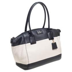 Pre Owned Kate Spade Black/White Leather Zip Satchel