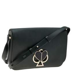 Pre Owned Kate Spade Dark Green Leather Medium Nicola Twistlock Shoulder Bag