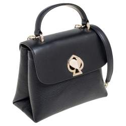 Pre Owned Kate Spade Black Leather Mini Romy Twistlock Top Handle Bag