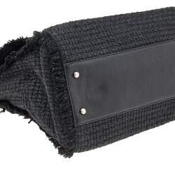 Pre Owned Kate Spade Black Tweed and Leather Turnlock Top Handle Bag