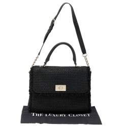 Pre Owned Kate Spade Black Tweed and Leather Turnlock Top Handle Bag