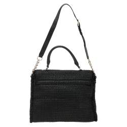 Pre Owned Kate Spade Black Tweed and Leather Turnlock Top Handle Bag