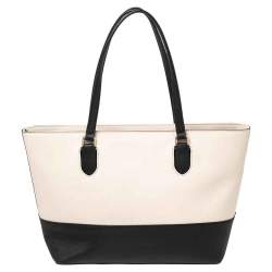 Pre Owned Kate Spade Black/Cream Saffiano Leather Top Zip Tote