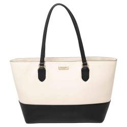 Pre Owned Kate Spade Black/Cream Saffiano Leather Top Zip Tote