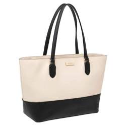 Pre Owned Kate Spade Black/Cream Saffiano Leather Top Zip Tote