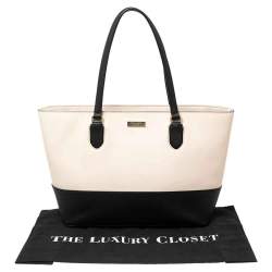 Pre Owned Kate Spade Black/Cream Saffiano Leather Top Zip Tote