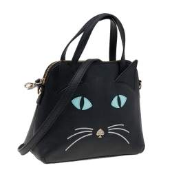 Pre Owned حقيبة ساتشل كيت سبيد كاتز مياو كات لوتي جلد أسود