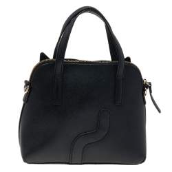 Pre Owned حقيبة ساتشل كيت سبيد كاتز مياو كات لوتي جلد أسود