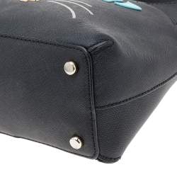 Pre Owned حقيبة ساتشل كيت سبيد كاتز مياو كات لوتي جلد أسود