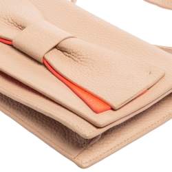 Pre Owned Kate Spade Light Pink Leather Bow Flap Shoulder Bag