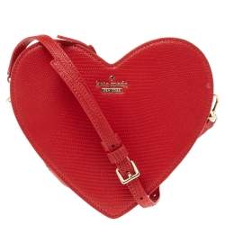 Pre Owned Kate Spade Red Leather Heart Shaped Crossbody Bag