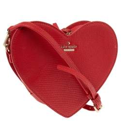 Pre Owned Kate Spade Red Leather Heart Shaped Crossbody Bag
