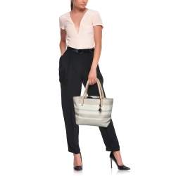 Pre Owned Kate Spade Grey/White PVC and Leather Striped Tote